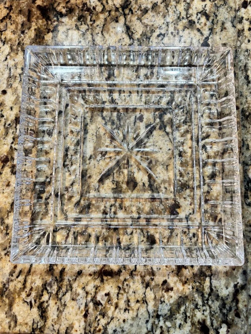 Waterford Crystal Clear Cut-Glass Square Serving Platter 10”